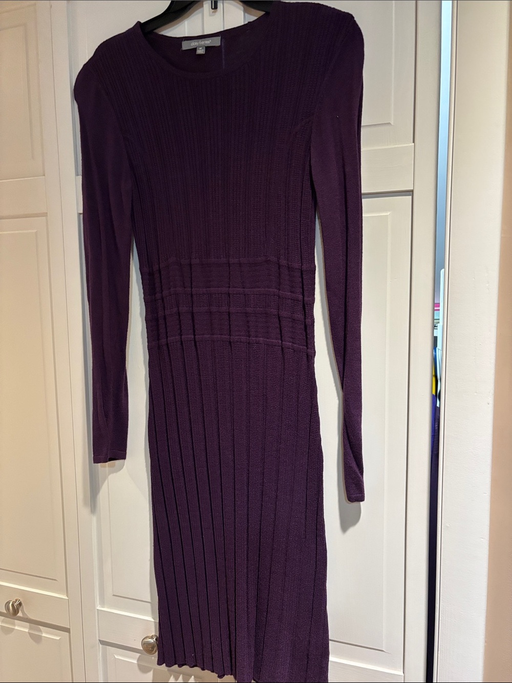 Daisy Fuentes Long Sleeve Ribbed Knit Dress in Plum